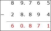 对齐小数的减法