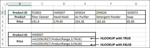 带 False 的 Hlookup 函数