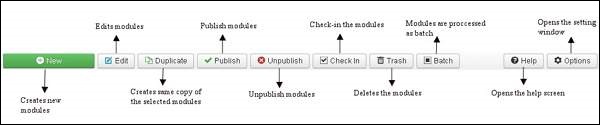 joomla 模块管理器工具栏